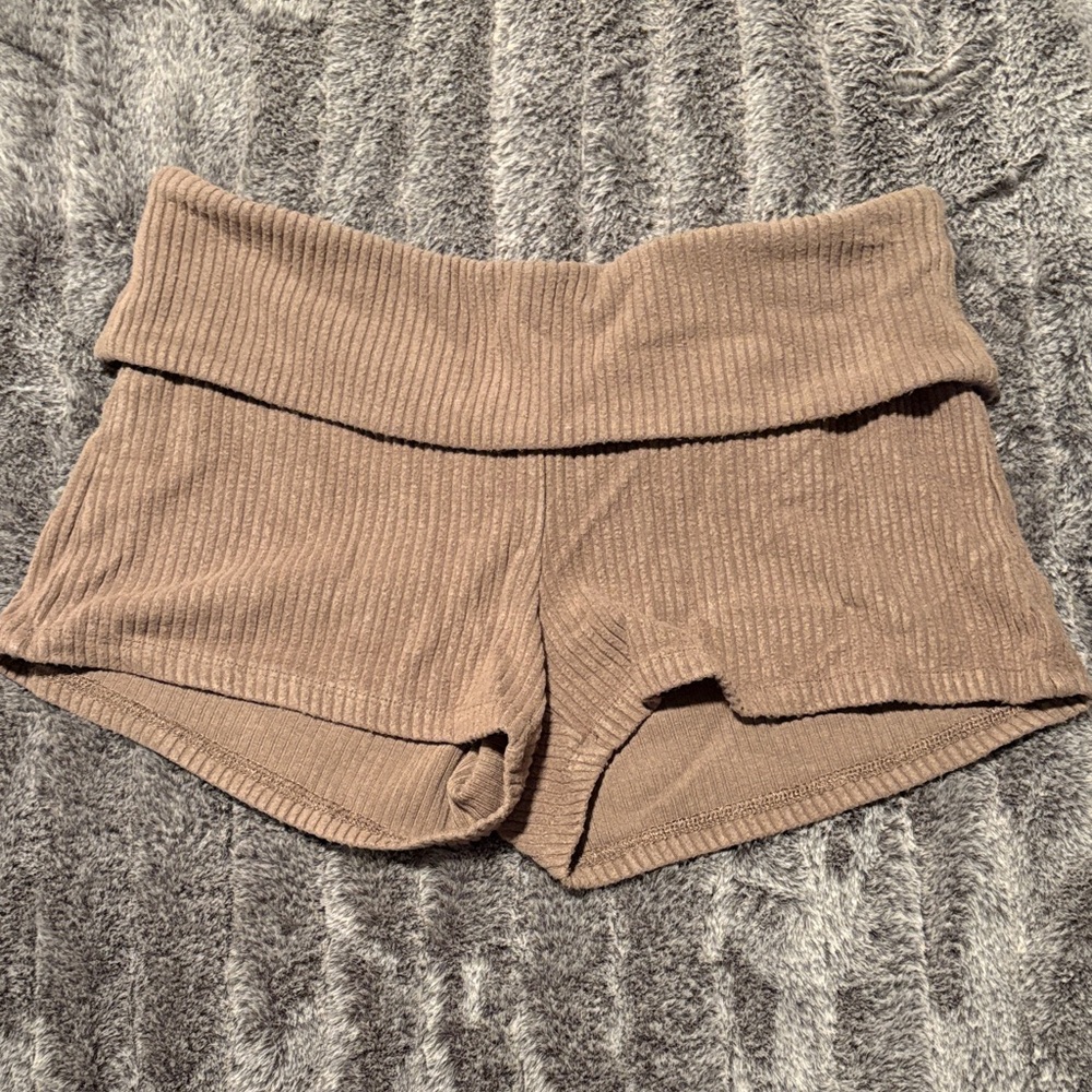Lucy in the Sky High Waist Ribbed Brown Shorts